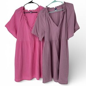Set of 2 Old Navy Pink/Purple Crepe Dress Sz L V-Neck